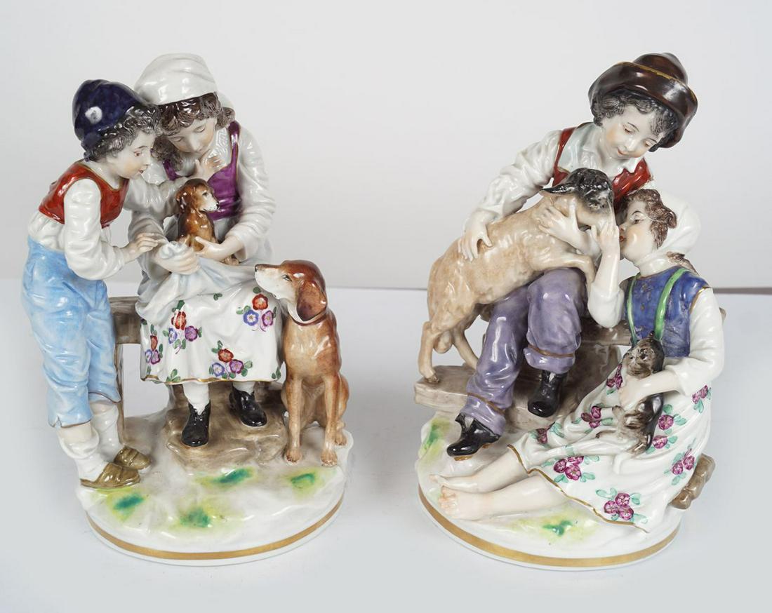 PAIR 19TH-CENTURY CAPODIMONTE PORCELAIN GROUP: Children with a lamb. Children with a pup.Each 19 cm. high