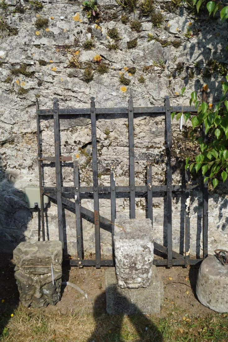 18TH-CENTURY FORGED IRON GARDEN GATE: with rail open work. 126 cm. high; 116 cm. wide Approximate Time: 10:11 Lot No: 14 Category: Garden & Decorative Objects