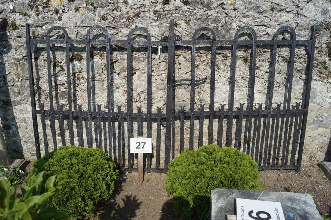 PAIR 19TH-CENTURY FORGED IRON GATES: each with arrowhead finials. 134 cm. high; 280 cm. wide; Approximate Time: 10:23 Lot No: 27 Category: Garden & Decorative Objects