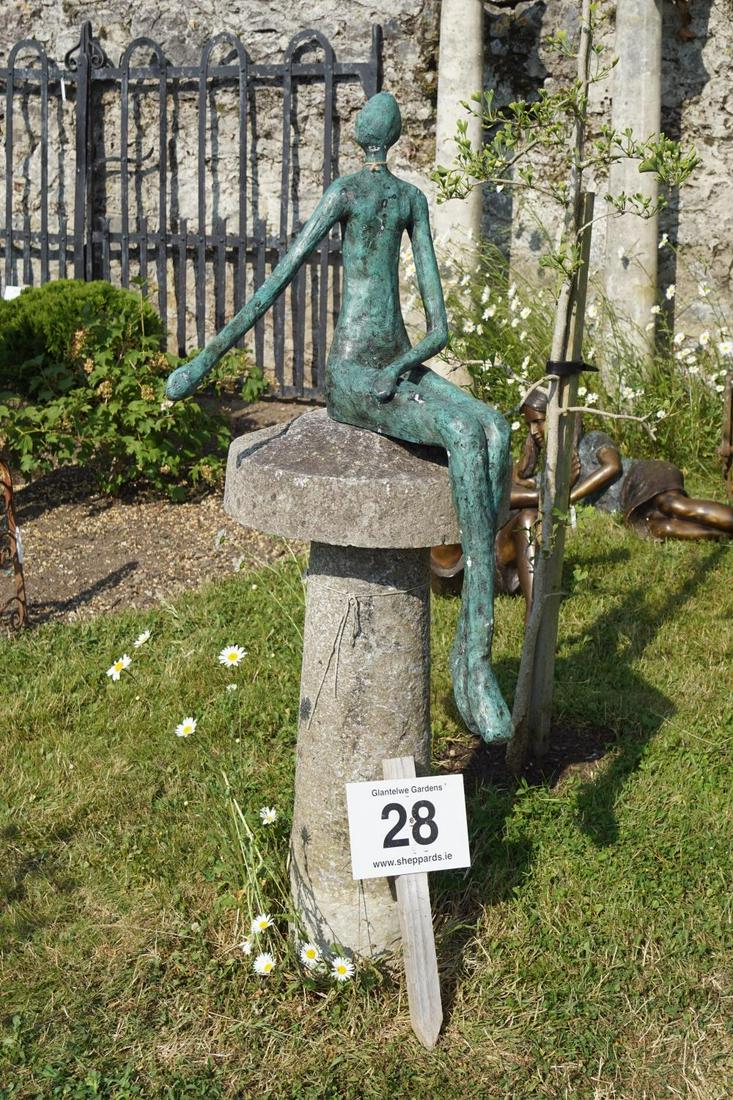 LARGE BRONZE GARDEN FIGURE: Abstract sculpture of a seated figure. 92 cm. high; 45 cm. wide Approximate Time: 10:24 Lot No: 28 Category: Garden & Decorative Objects