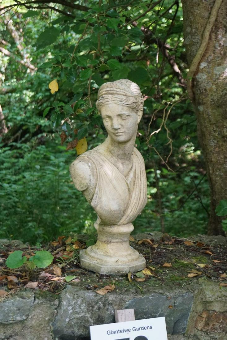 MOULDED STONE HEAD OF DIANA: Moulded stone head of Diana. 52 cm. high; 28 cm. wide Approximate Time: 11:03 Lot No: 72 Category: Garden & Decorative Objects