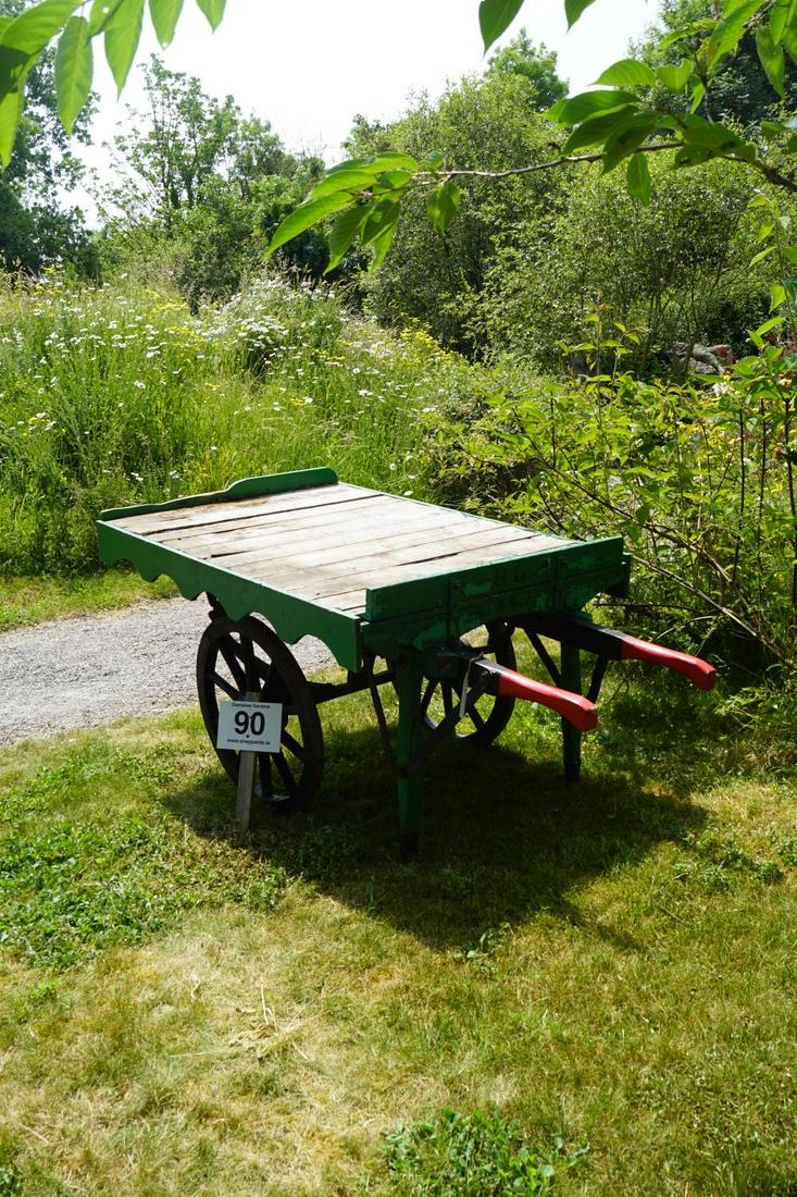 19TH-CENTURY FLOWER MARKET HAND CART: in original paint. 85 cm. high; 215 cm. wide; 104 cm. deep Approximate Time: 11:20 Lot No: 90 Category: Garden & Decorative Objects
