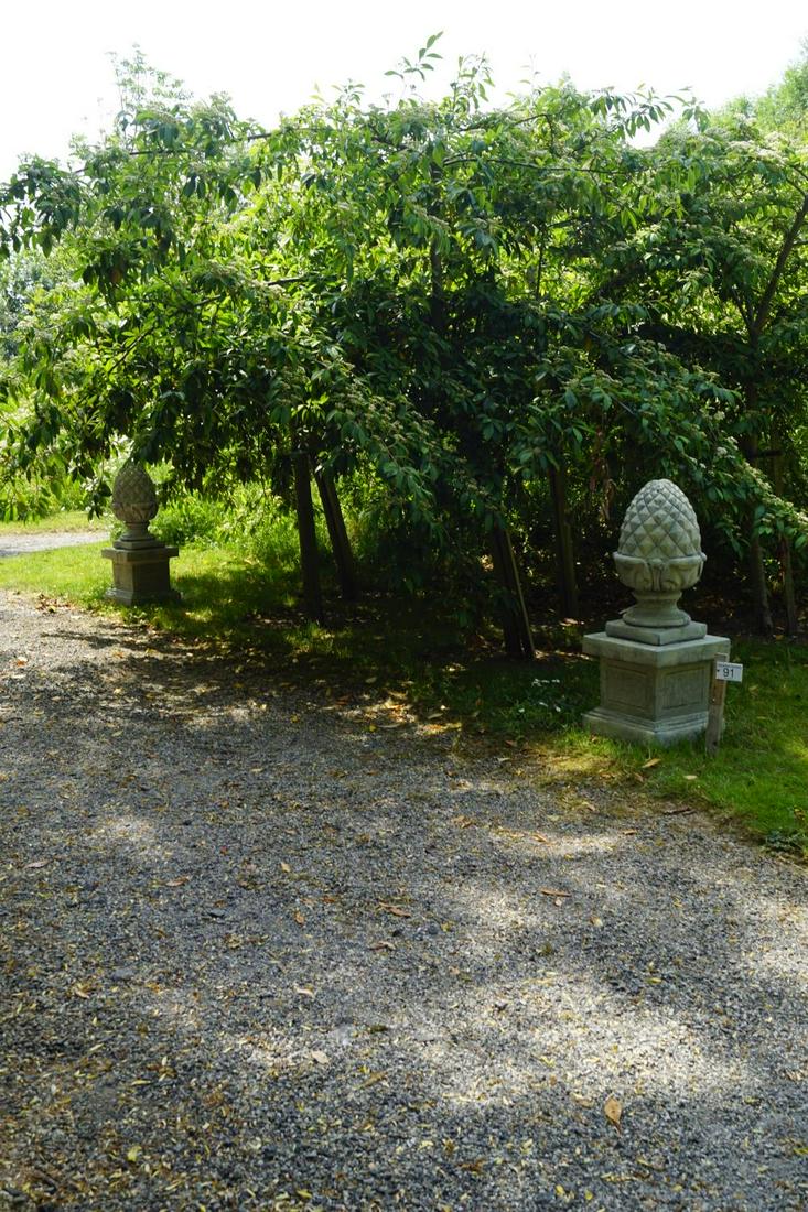 PAIR OF ACORN FINIALS: on stands. 105 cm. high; Approximate Time: 11:21 Lot No: 91 Category: Garden & Decorative Objects