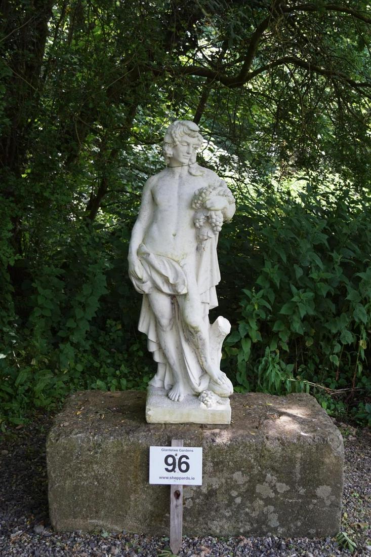 MOULDED STONE SCULPTURE: Figure representing Autumn. 125 cm. high; Approximate Time: 11:25 Lot No: 96 Category: Garden & Decorative Objects