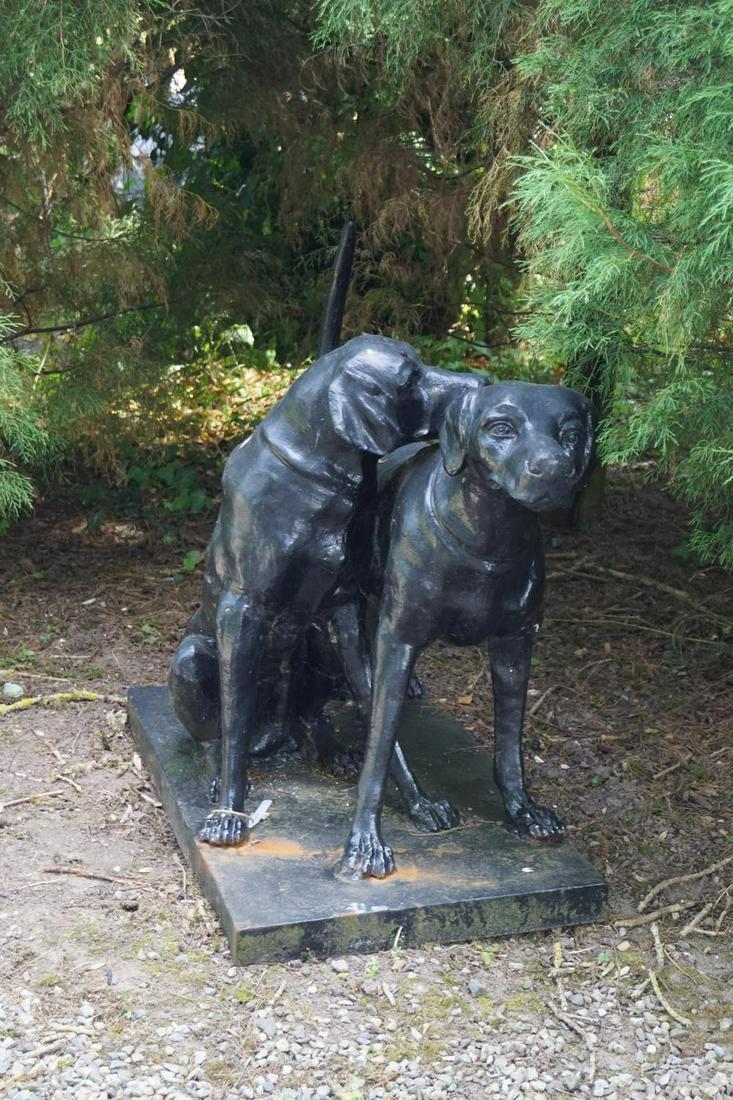 CAST IRON GARDEN SCULPTURE GROUP: Figure of hunting hounds. 85 cm. high; 102 cm. wide Approximate Time: 11:35 Lot No: 107 Category: Garden & Decorative Objects