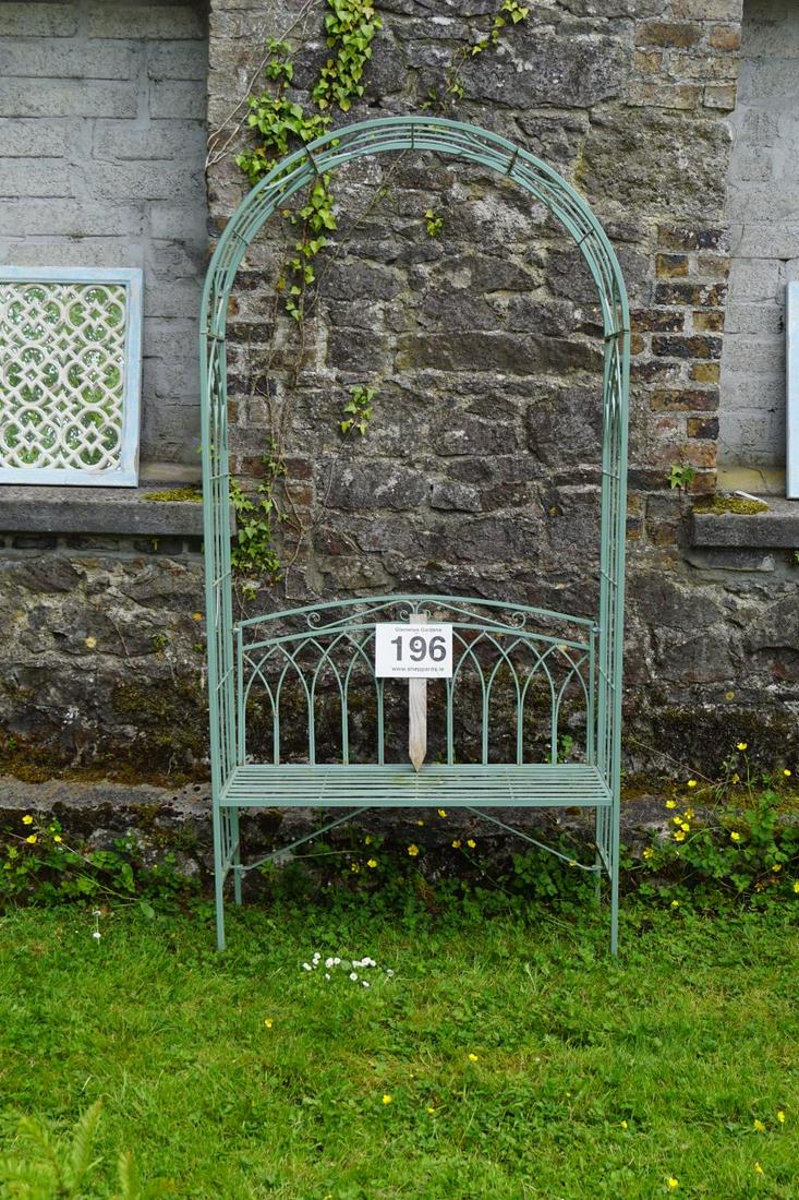 METAL GARDEN ARCH: with integrated seat. 213 cm. high; 105 cm. wide Approximate Time: 12:55 Lot No: 196 Category: Garden & Decorative Objects