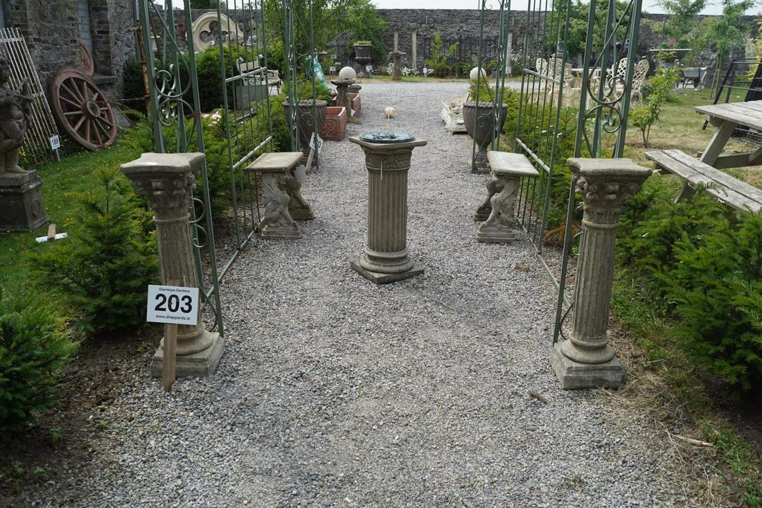 PAIR OF MOULDED STONE CORINTHIAN COLUMNS: Pair of moulded stone Corinthian columns. 80 cm. high; 36 cm. square Approximate Time: 14:01 Lot No: 203 Category: Garden & Decorative Objects