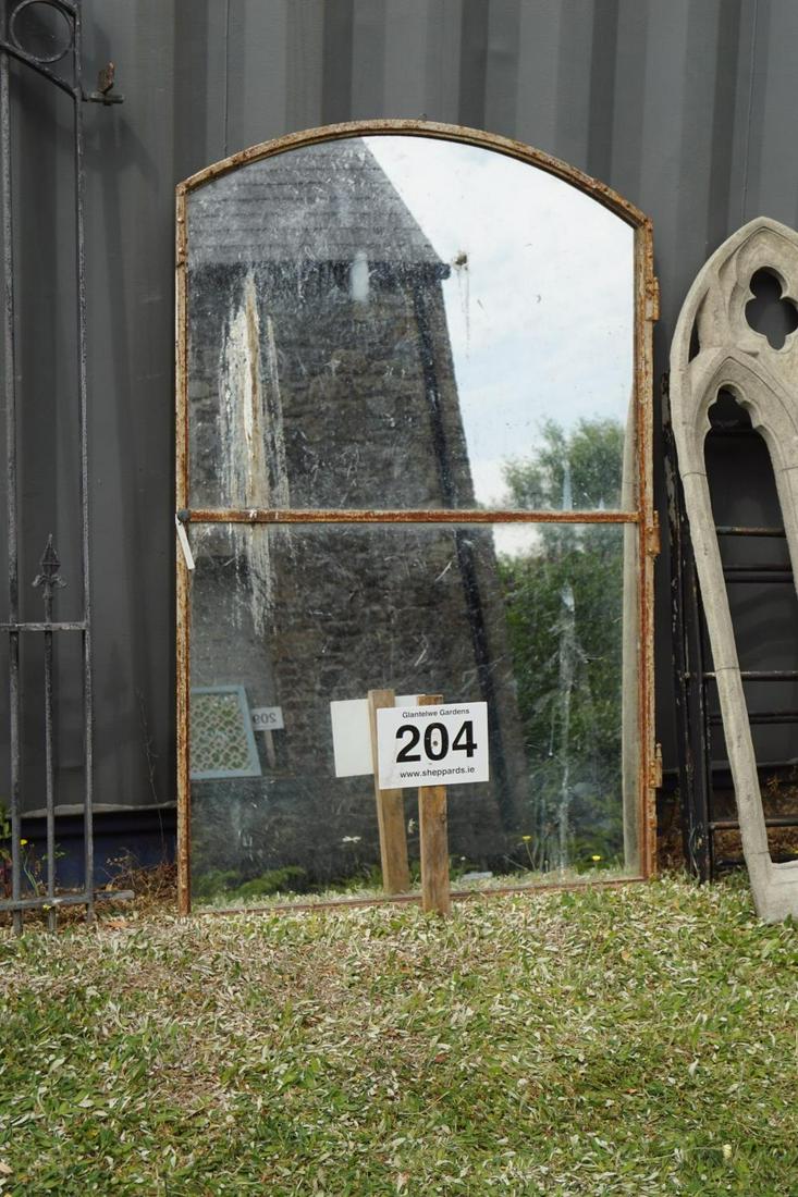 VINTAGE CAST IRON FRAMED MIRROR: vintage cast iron framed mirror 94 cm. high; 150 cm. wide Approximate Time: 14:02 Lot No: 204 Category: Garden & Decorative Objects