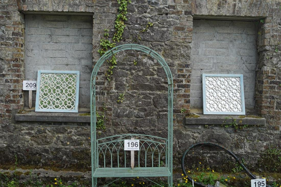 PAIR OF PAINTED PINE PANELS: each with a mirror back. 66 x 66 cm. Approximate Time: 14:07 Lot No: 209 Category: Garden & Decorative Objects