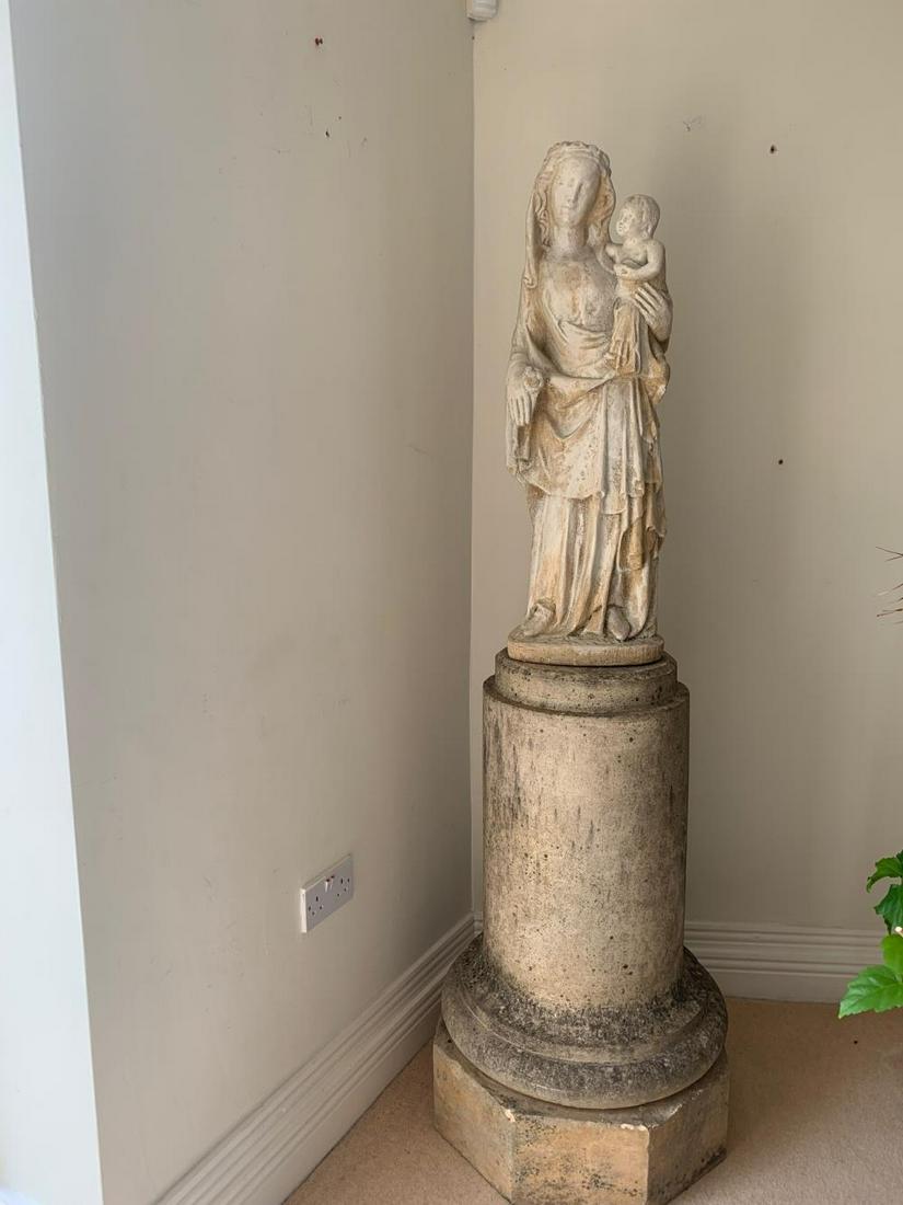 18TH-CENTURY STONE SCULPTURE: Figure of the Madonna and Child. 90 cm. high Approximate Time: 14:19 Lot No: 223 Category: Garden & Decorative Objects