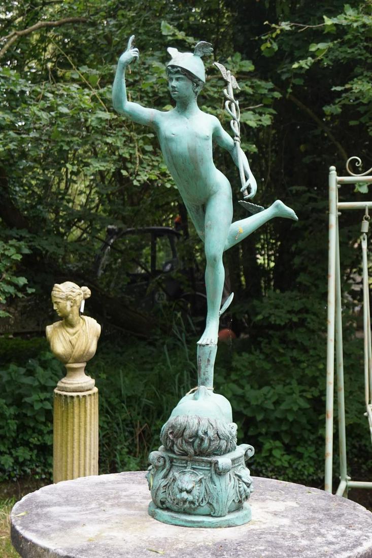 BRONZE GARDEN SCULPTURE: Figure of Mercury. 71 cm. high; 35 cm. wide Approximate Time: 14:54 Lot No: 261 Category: Garden & Decorative Objects