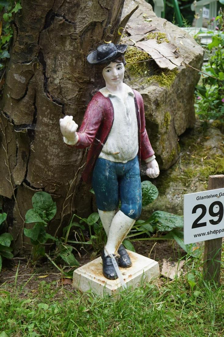 METAL POLYCHROME FIGURE: of a shepherd. 76 cm. high; 40 cm. wide; Approximate Time: 15:28 Lot No: 299 Category: Garden & Decorative Objects