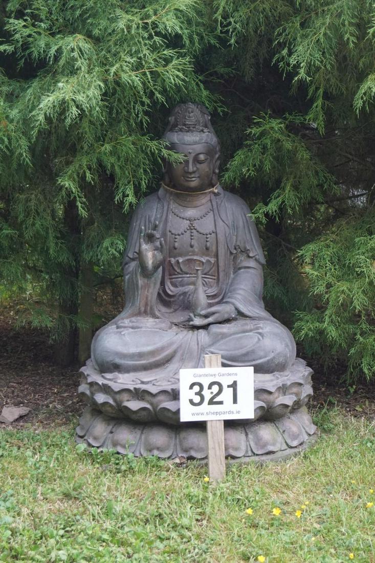 LARGE BRONZE GARDEN SCULPTURE: Figure of a seated buddha. 120 cm. high; 72 cm. wide; 62 cm. deep Approximate Time: 15:48 Lot No: 321 Category: Garden & Decorative Objects