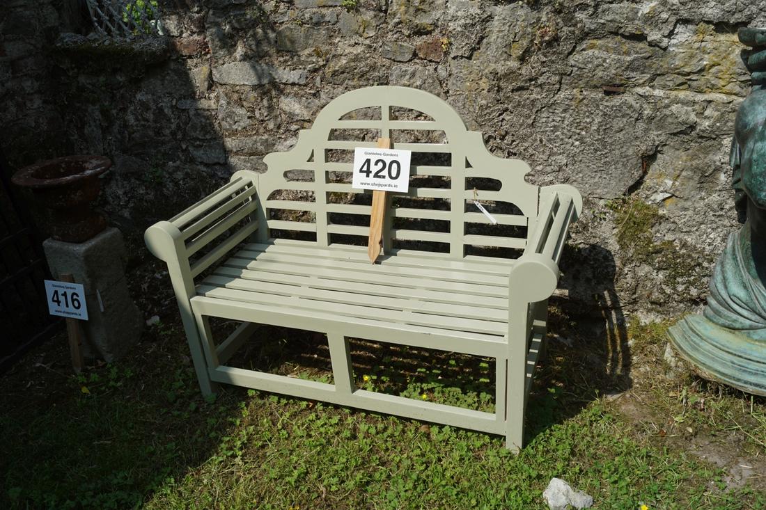 LUTYENS HARDWOOD GARDEN BENCH: with arched railed back. 105 cm. high; 135 cm. wide; 58 cm. deep Approximate Time: 10:17 Lot No: 420 Category: Garden & Decorative Objects