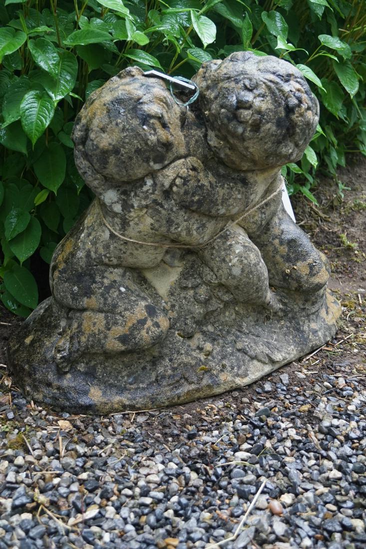 19TH-CENTURY SANDSTONE SCULPTURE GROUP: Amorini. 52 cm. high; 62 cm. wide; Approximate Time: 10:34 Lot No: 439 Category: Garden & Decorative Objects