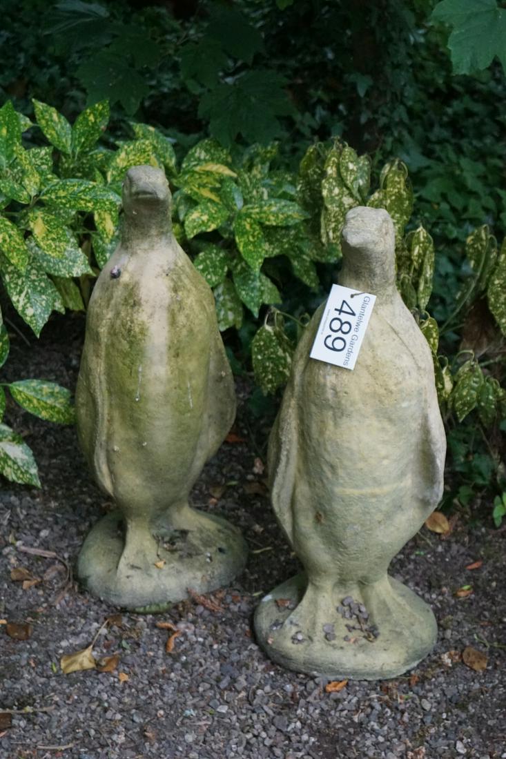 PAIR OF MOULDED STONE GARDEN SCULPTURES: each a figure of a penguin. 68 cm. high; Approximate Time: 11:19 Lot No: 489 Category: Garden & Decorative Objects