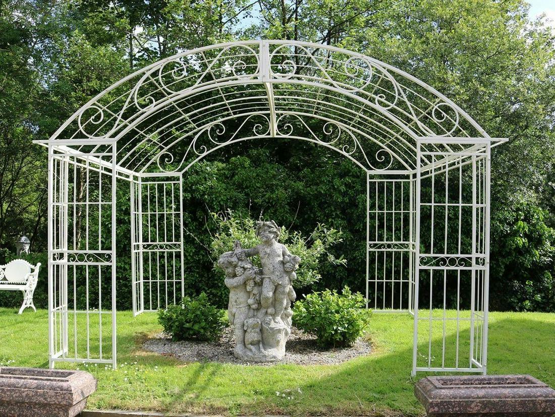 LARGE METAL GAZEBO: of square form with a domed roof. 286 cm. high; 370 cm. wide Approximate Time: 12:04 Lot No: 539 Category: Garden & Decorative Objects