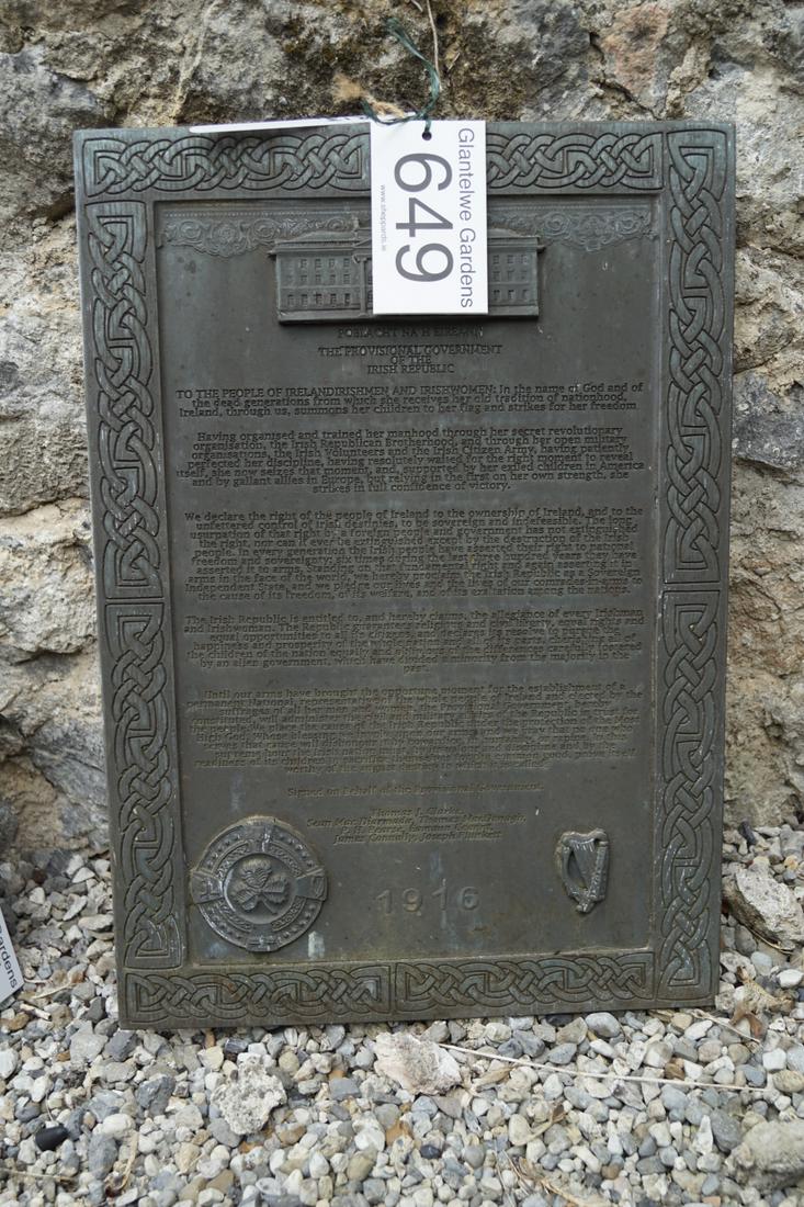 IRISH REPUBLIC COMPOSITE PLAQUE: of rectangular shape. 52 cm. high; 35 cm. wide Approximate Time: 14:43 Lot No: 649 Category: Garden & Decorative Objects
