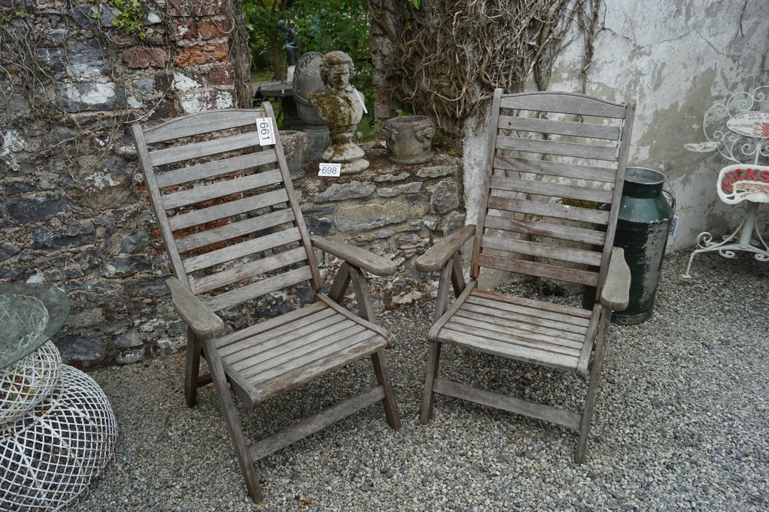 PAIR OF HARDWOOD GARDEN FOLDING CHAIRS: Pair of hardwood garden folding chairs. Approximate Time: 14:54 Lot No: 661 Category: Garden & Decorative Objects