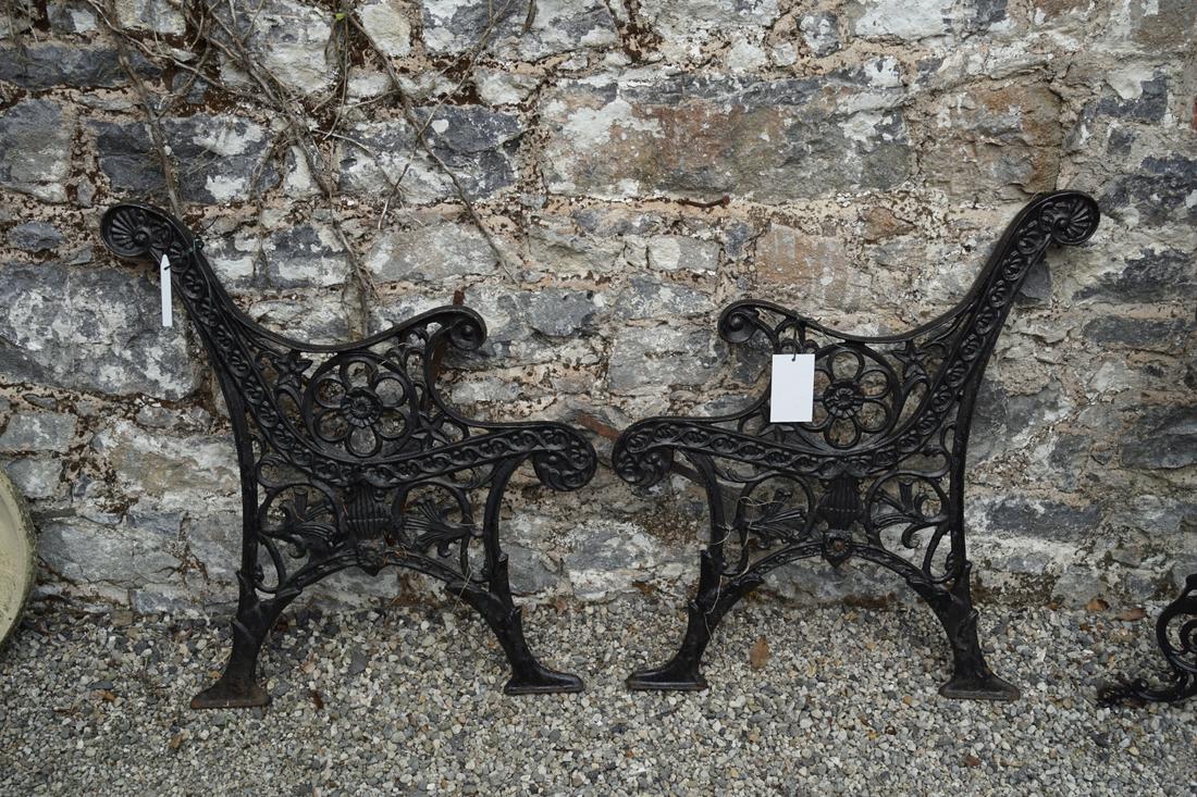 PAIR OF CAST IRON GARDEN BENCH ENDS: Pair of cast iron garden bench ends. Approximate Time: 15:36 Lot No: 708 Category: Garden & Decorative Objects