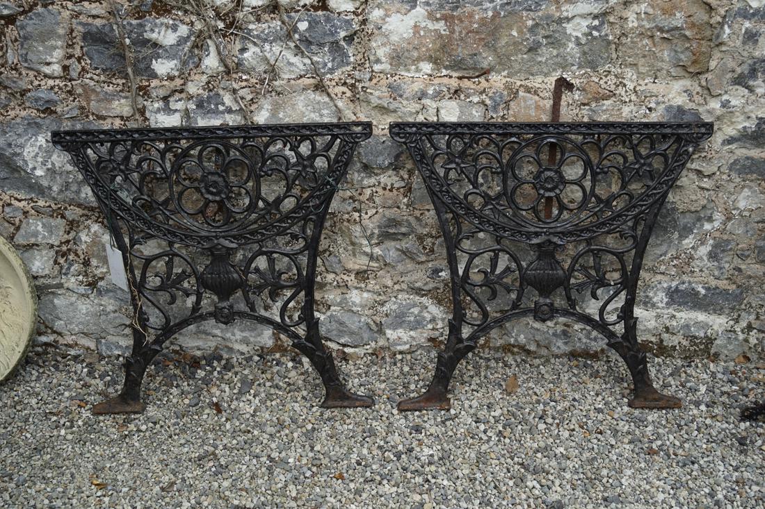 19TH-CENTURY METAL GARDEN TABLE ENDS: 19th-century metal garden table ends. Approximate Time: 15:49 Lot No: 723 Category: Garden & Decorative Objects