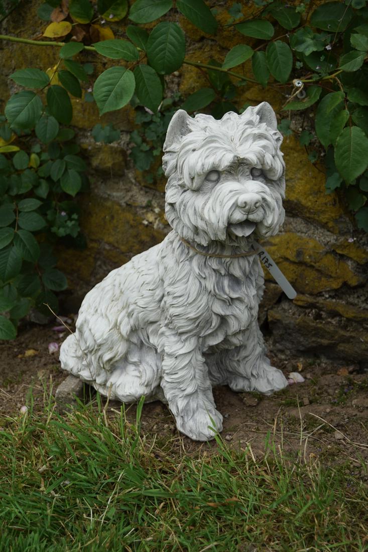 MOULDED STONE FIGURE: of a seated West Yorkshire dog. Approximate Time: 16:41 Lot No: 780 Category: Garden & Decorative Objects