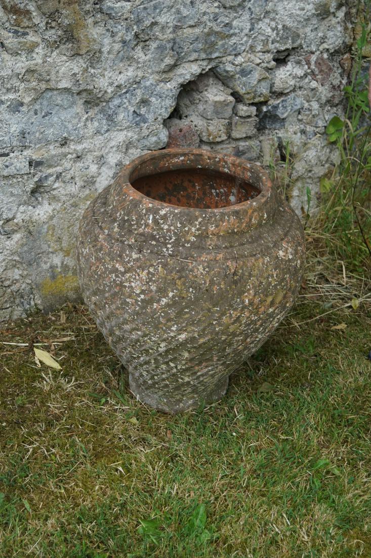 19TH-CENTURY TERRACOTTA JAR: of ovoid form, with flared neck. 65 cm. high; 53 cm. diameter Approximate Time: 17:18 Lot No: 821 Category: Garden & Decorative Objects
