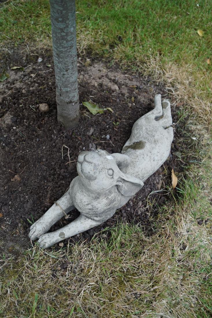 COMPOSITE STONE GARDEN FIGURE: of a reclining hare. 26 cm. high; 68 cm. long Approximate Time: 17:38 Lot No: 844 Category: Garden & Decorative Objects