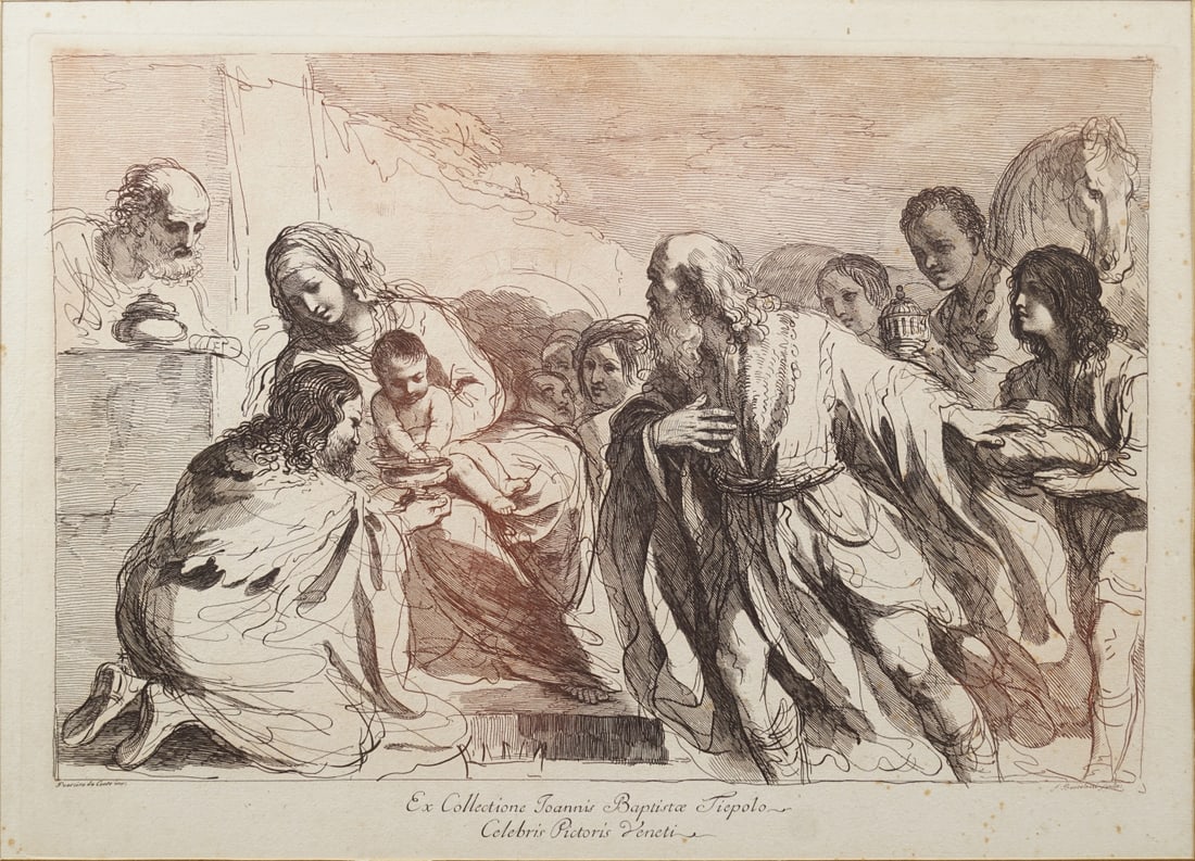 FRANCESCO BARTOLOZZI (1727 - 1815) ENGRAVING: The Adoration of the Magi. Framed. Image size: 33 x 46 cm.; framed: 52 x 65 cm. Approximate Time: 14:40 Lot No: 806