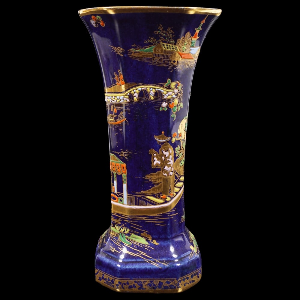 CARLTON WARE PORCELAIN VASE: of square chamfered and waisted form with parcel-gilt Japanned decoration. 19 cm. high; Approximate Time: 12:45 Lot Number: 226