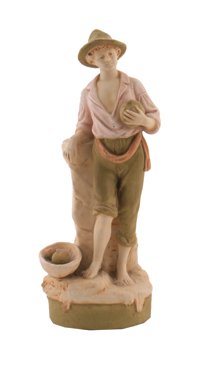 Royal Dux figure: Royal Dux figure, Young man with basket of fruit at his feet, model 2476 Size: 28 cm. high