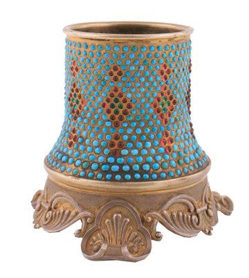 Russian silver and turquoise enamelled pen holder: Russian silver and turquoise enamelled pen holder, circa 1900