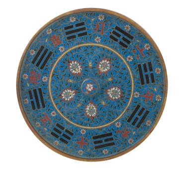 Chinese Qing Dynasty cloisonné enamelled disk: Chinese Qing period cloisonné enamelled mirror, Provenance: The Marie Louise Beauvoir Collection