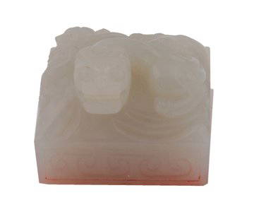 Chinese Qing Dynasty white jade seal: Chinese Qing period white jade seal, of square form, surmounted by a dragon, Provenance: The Marie Louise Beauvoir Collection