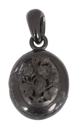 Carved nineteenth-century mourning locket in leather ca: Carved nineteenth-century mourning locket in leather case