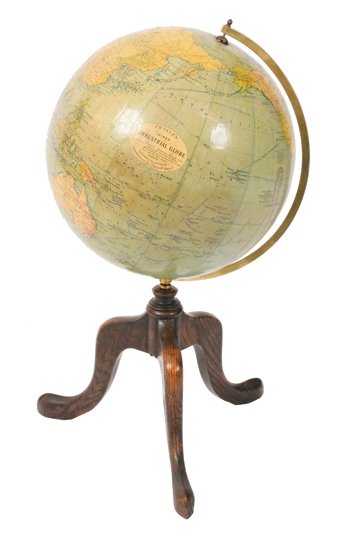 Terrestrial globe on tripod stand: Terrestrial globe on tripod stand 55 cm. high