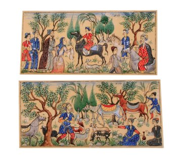 Persian School: Persian School, Pair of paintings on ivory, depicting figures with horses, nineteenth-century each 12 x 6 cm.