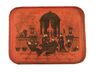 Nineteenth-century Chinoiserie decorated papier mache t: Nineteenth-century Chinoiserie decorated papier mache tray 60 x 47 cm.