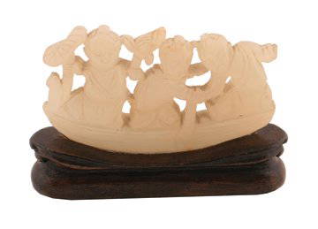 Chinese Qing period white jade group: Chinese Qing period white jade group three figures in a boat, Provenance: Private Jade Collection, County Offaly 7 cm. wide