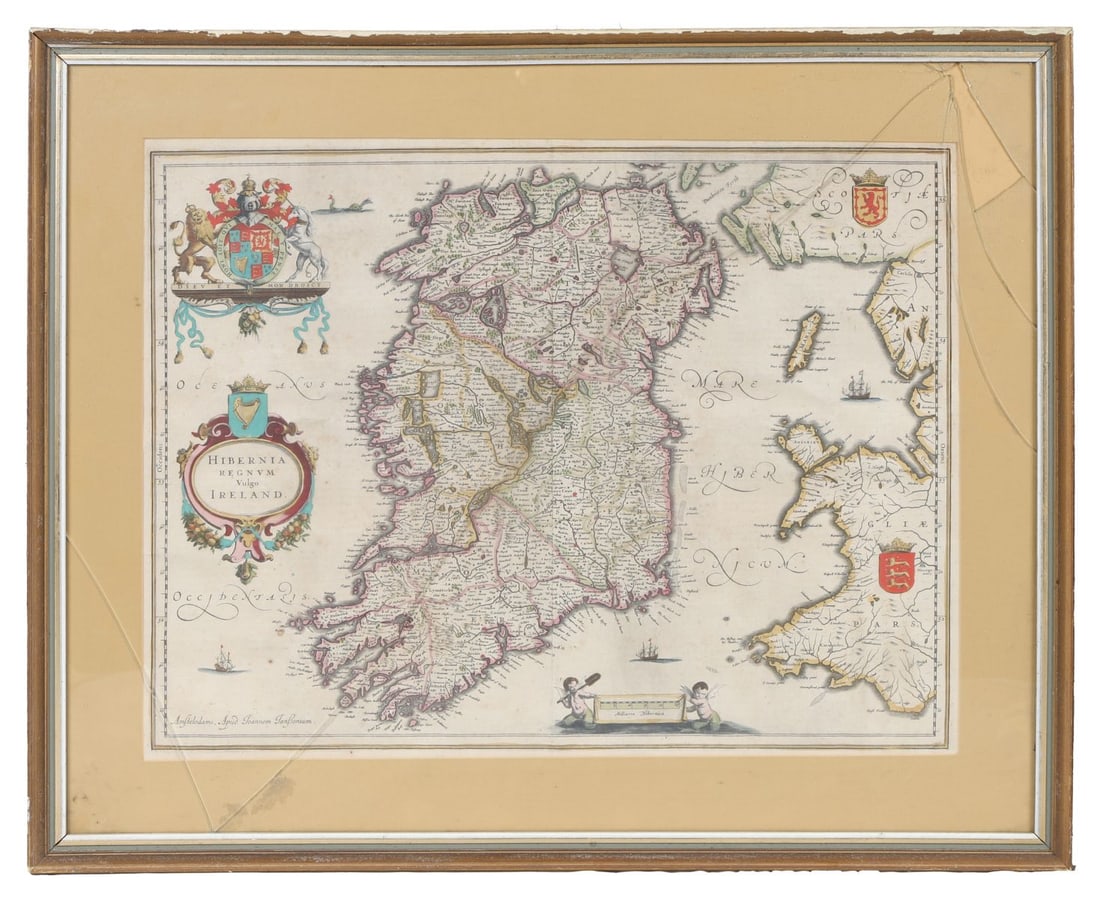 SET OF BLAEU MAPS OF IRELAND & THE FOUR PROVINCES: 17TH - CENTURY, Including Hibernia Regnum and the provincial maps of Ulster, Munster, Leinster, and Connaught, engraved for Blaeu’s Atlas Novus / Atlas Maior, richly detailed and decoratively embell