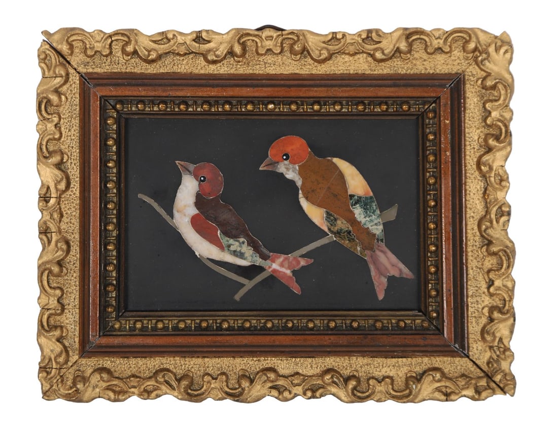 CONTINENTAL MARBLE INLAID PLAQUE OF BIRDS (1 of 2)