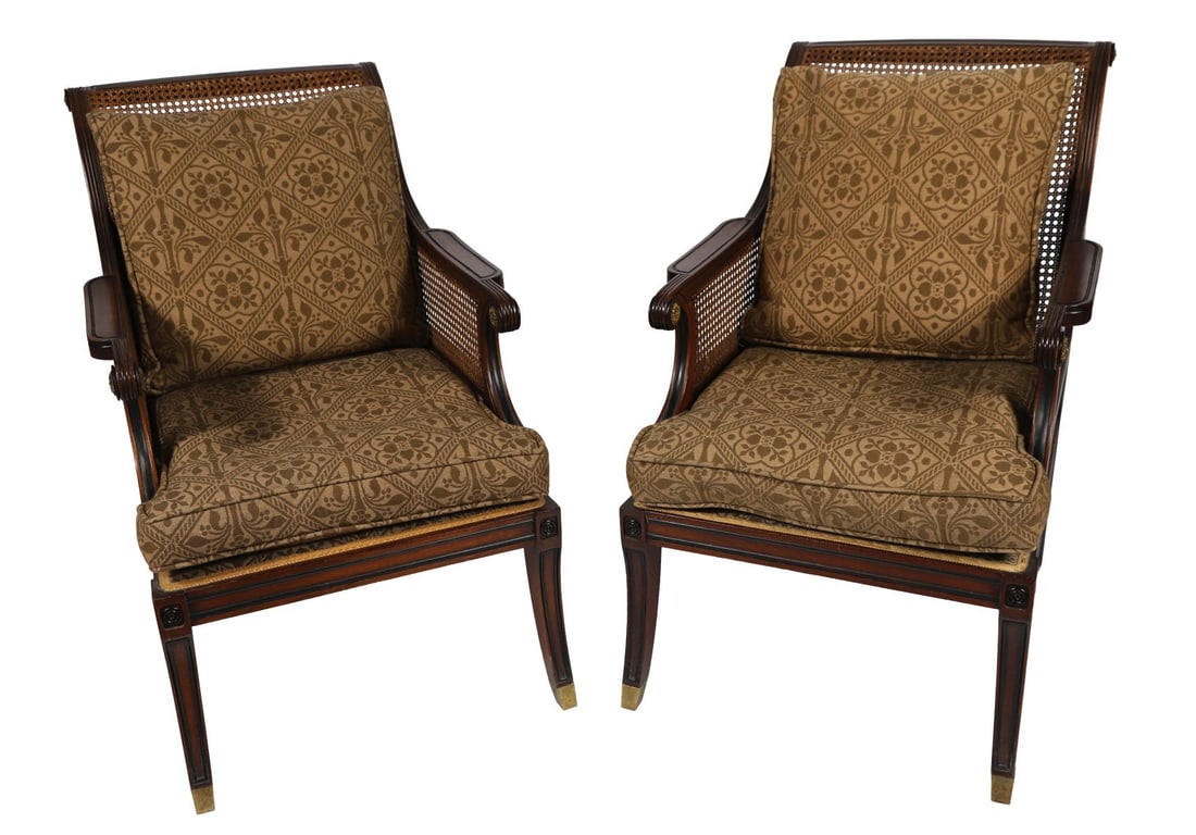 PAIR OF REGENCY-STYLE BERGÈRE LIBRARY ARMCHAIRS (1 of 1)