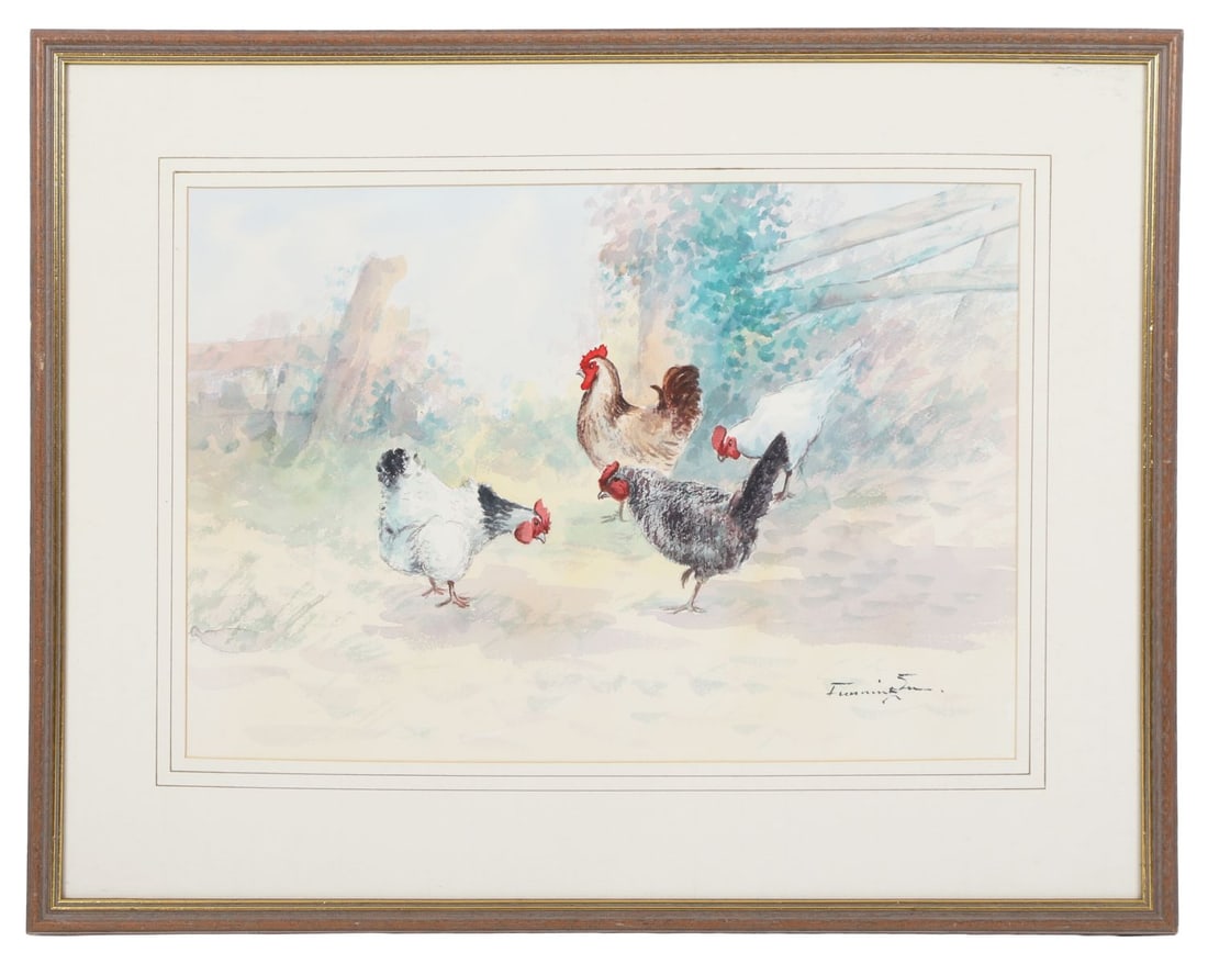 WILLIAM CUNNINGHAM (B. 1946): Title: Four ChickensMedium: WatercolourSignature: Signed Lower Right.Provenance: Private CollectionFramed PICTURES AND PRINTS