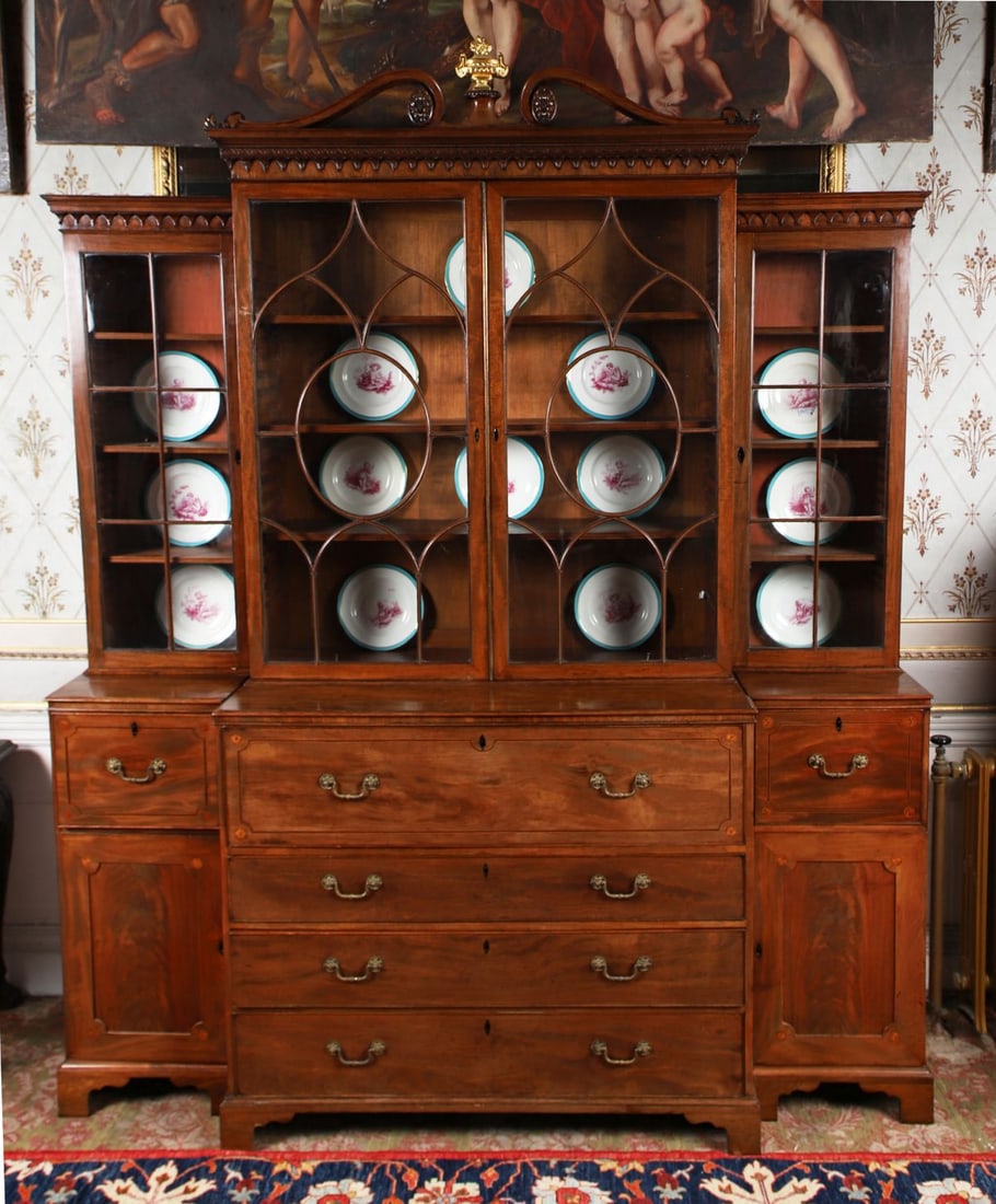 HEPPLEWHITE BREAKFRONT SECRETARY BOOKCASE (1 of 4)
