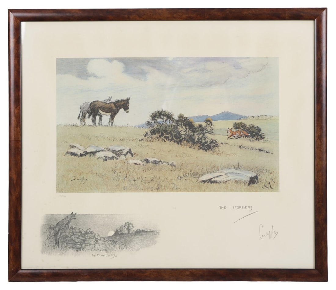 SNAFFLES (CHARLES JOHNSON PAYNE) (1884-1967): Title: The Informers Medium: Photolithograph (Edition No. 231/500)Lower vignette (“The Moon Lighter”)Edition number visible (e.g. 231/500)Signed Snaffles PICTURES AND PRINTS