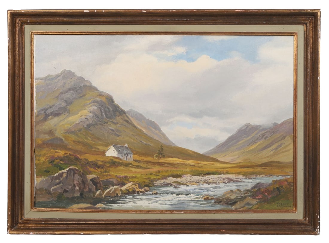 ROBERT EGGINTON (B. 1943): Title: Glen Coe CottageMedium: Oil on CanvasSignature: Signed Lower Right and Titled VersoProvenance: Private CollectionFramed PICTURES AND PRINTS