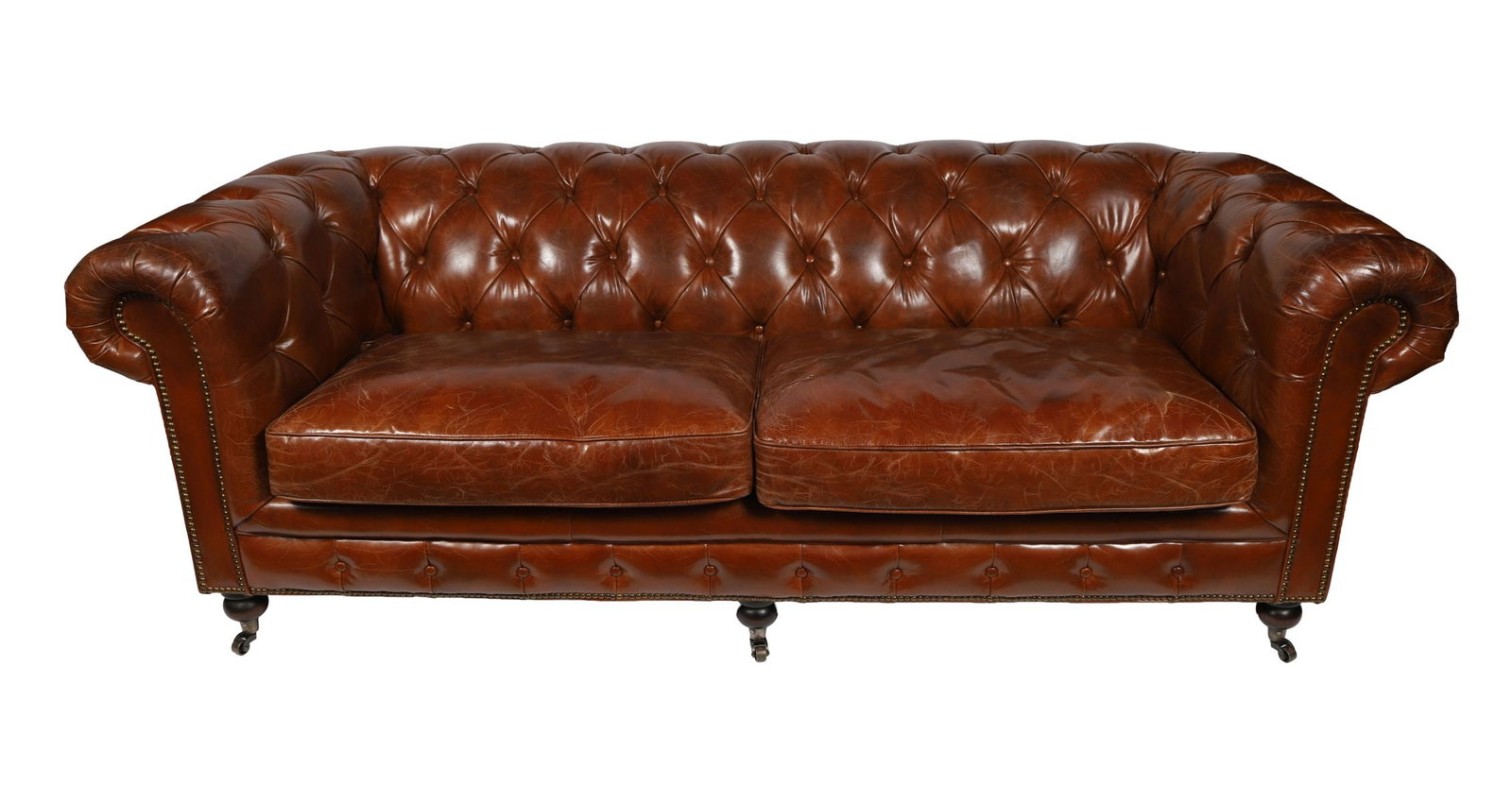 DEEP-BUTTONED LEATHER CHESTERFIELD SETTEE (1 of 4)