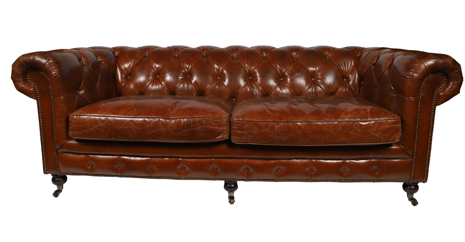 DEEP-BUTTONED LEATHER CHESTERFIELD SETTEE - 2