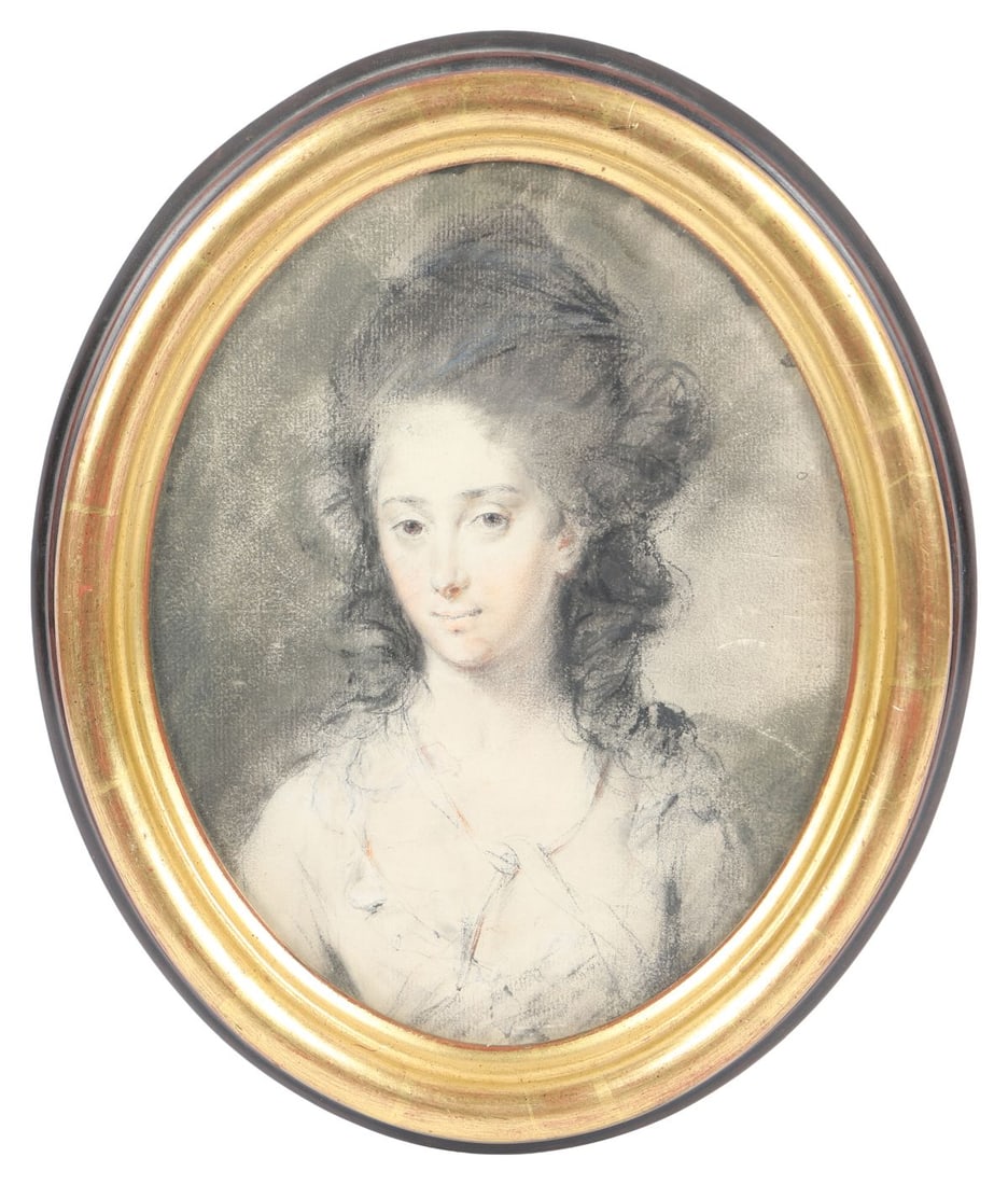 THOMAS HICKEY (1741 - 1824): Title: Portrait of a Young LadyMedium: Black, White and Rose ChalksSignature: UnsignedProvenance: Private CollectionFramed PICTURES AND PRINTS