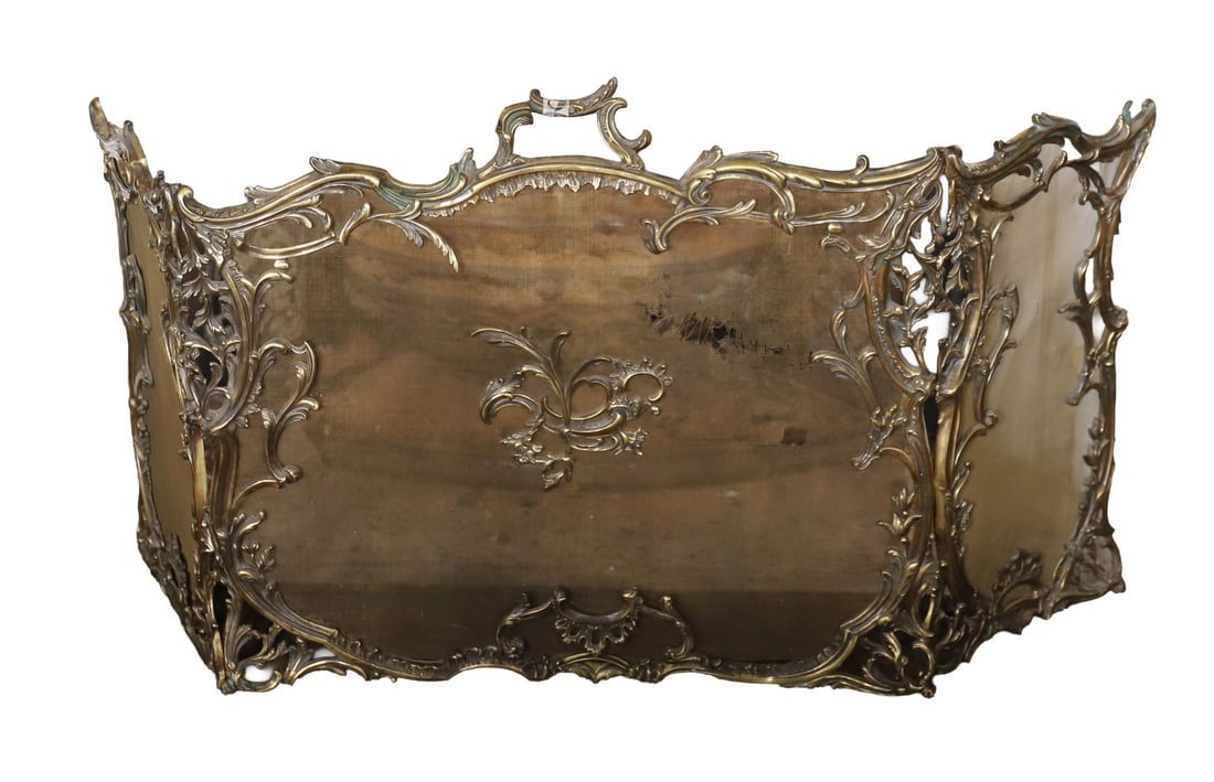 LARGE 19TH-CENTURY BRASS FOLDING FIRE SCREEN (1 of 3)